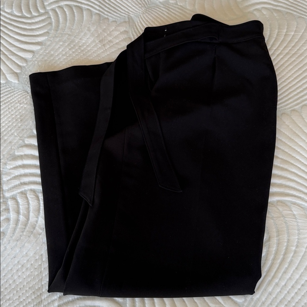 White House Black Market WHBM The Wide Leg Black Tie Waist Stretch Pants Size 6 - Picture 3 of 10